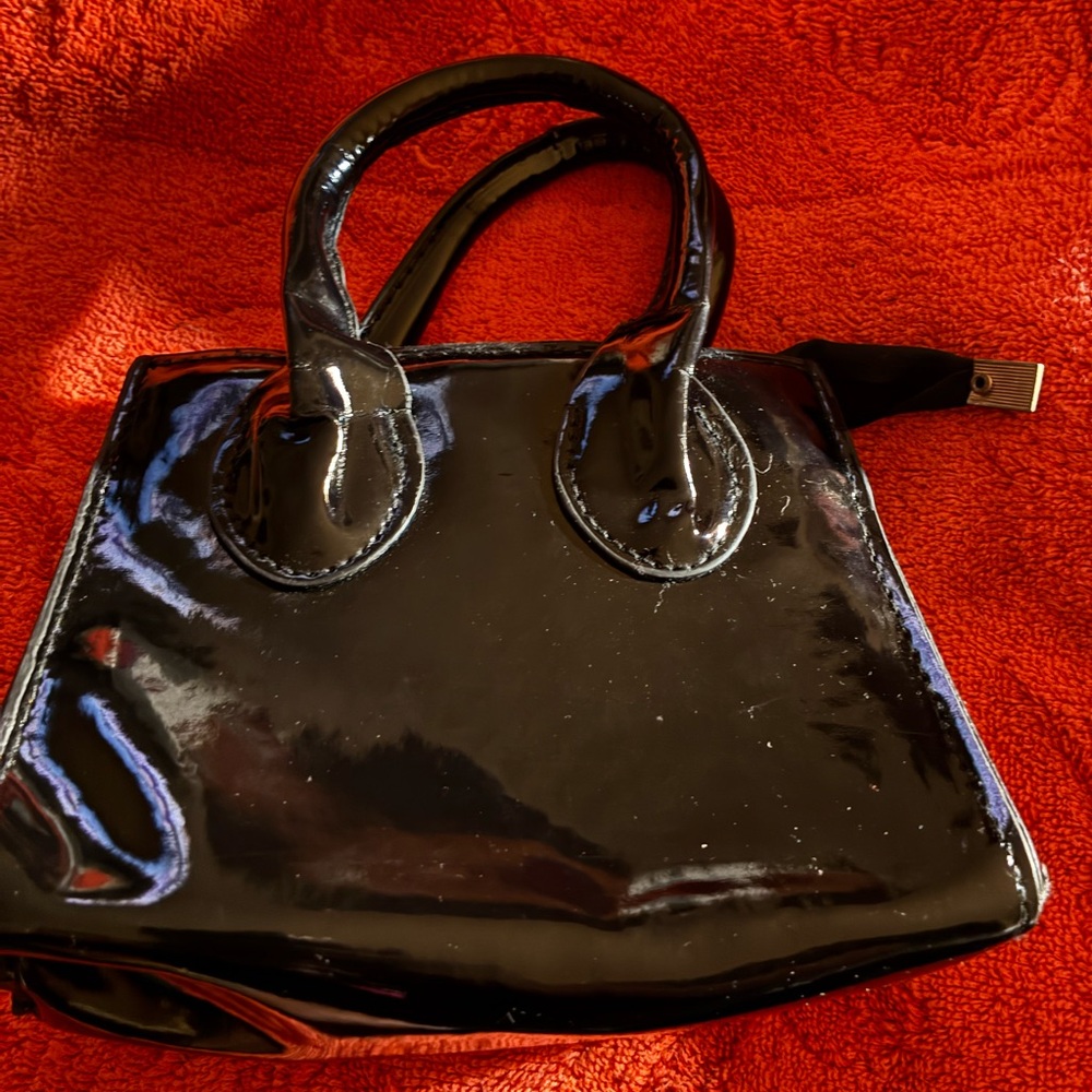 Black Patent Mini Tote Bag